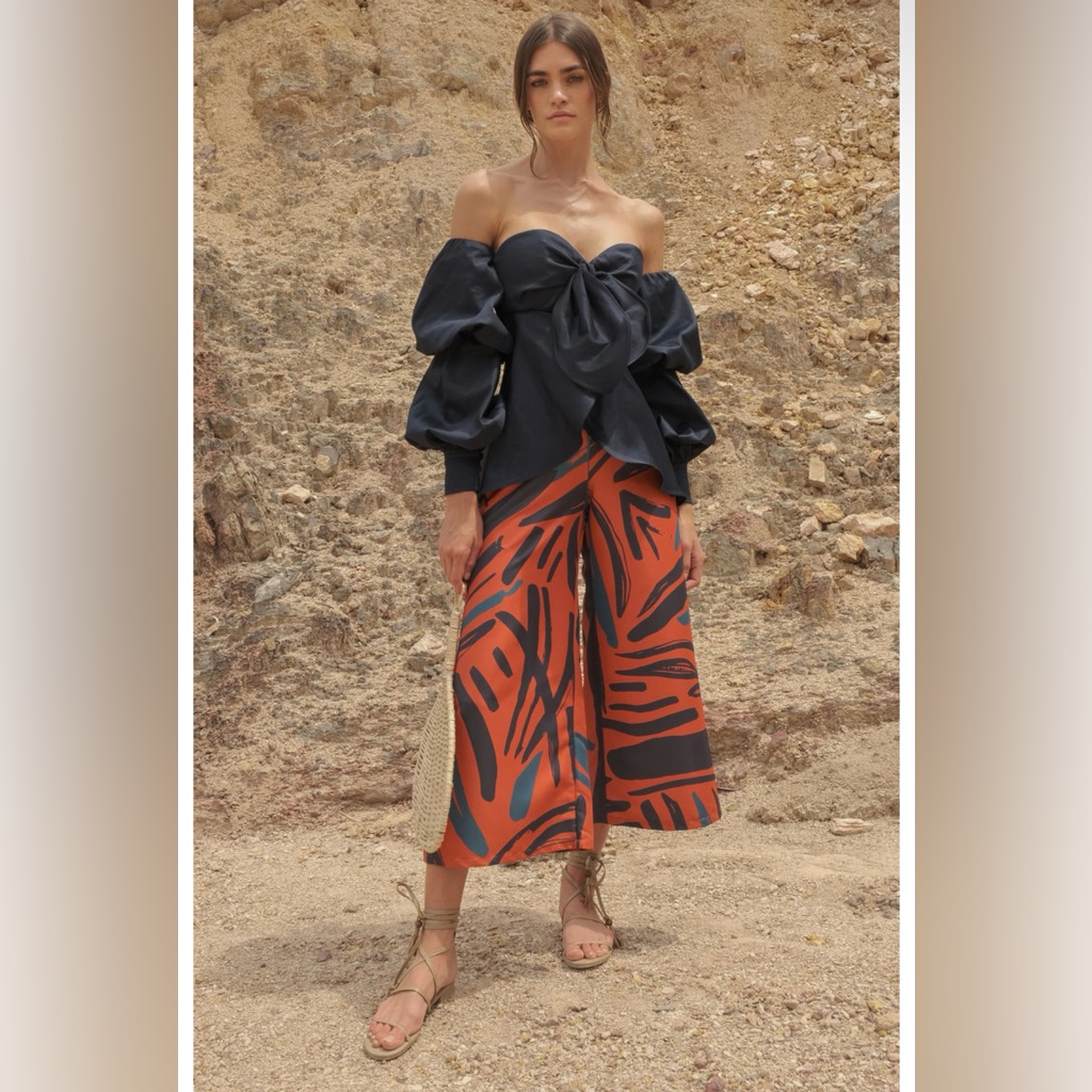 Andres Otalora Exclusive Resguardo Abstract-Print Cotton Cropped Wide-Leg Pants